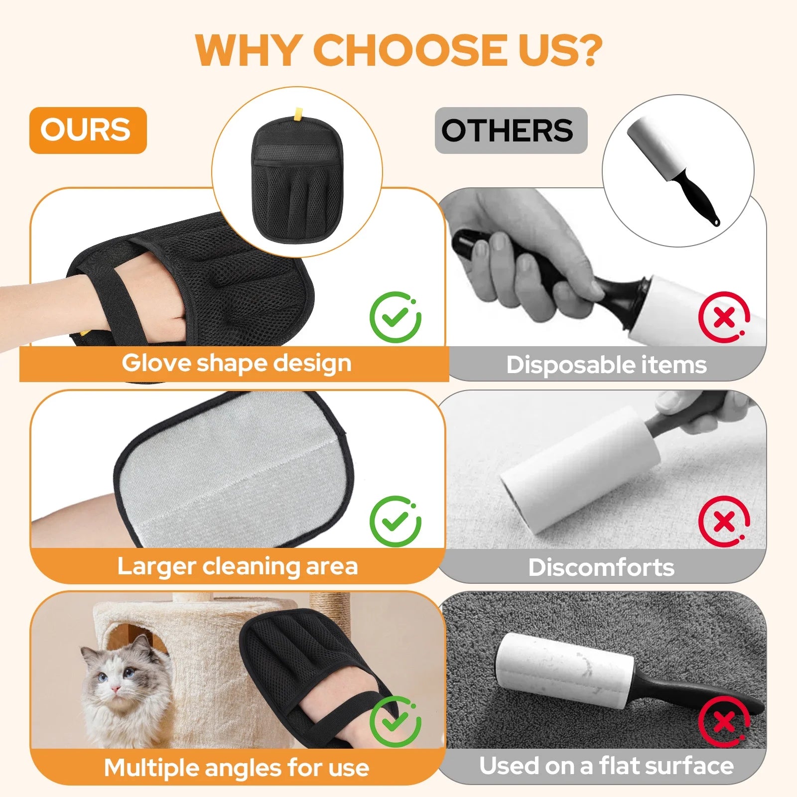 2 Pack Pet Hair Removal Glove, Newly Upgraded Reusable Electrostatic Pet Hair Gloves for Dogs & Cats, Magic Brush Pet Hair Remover Tool for Carpet, Couch, Furniture