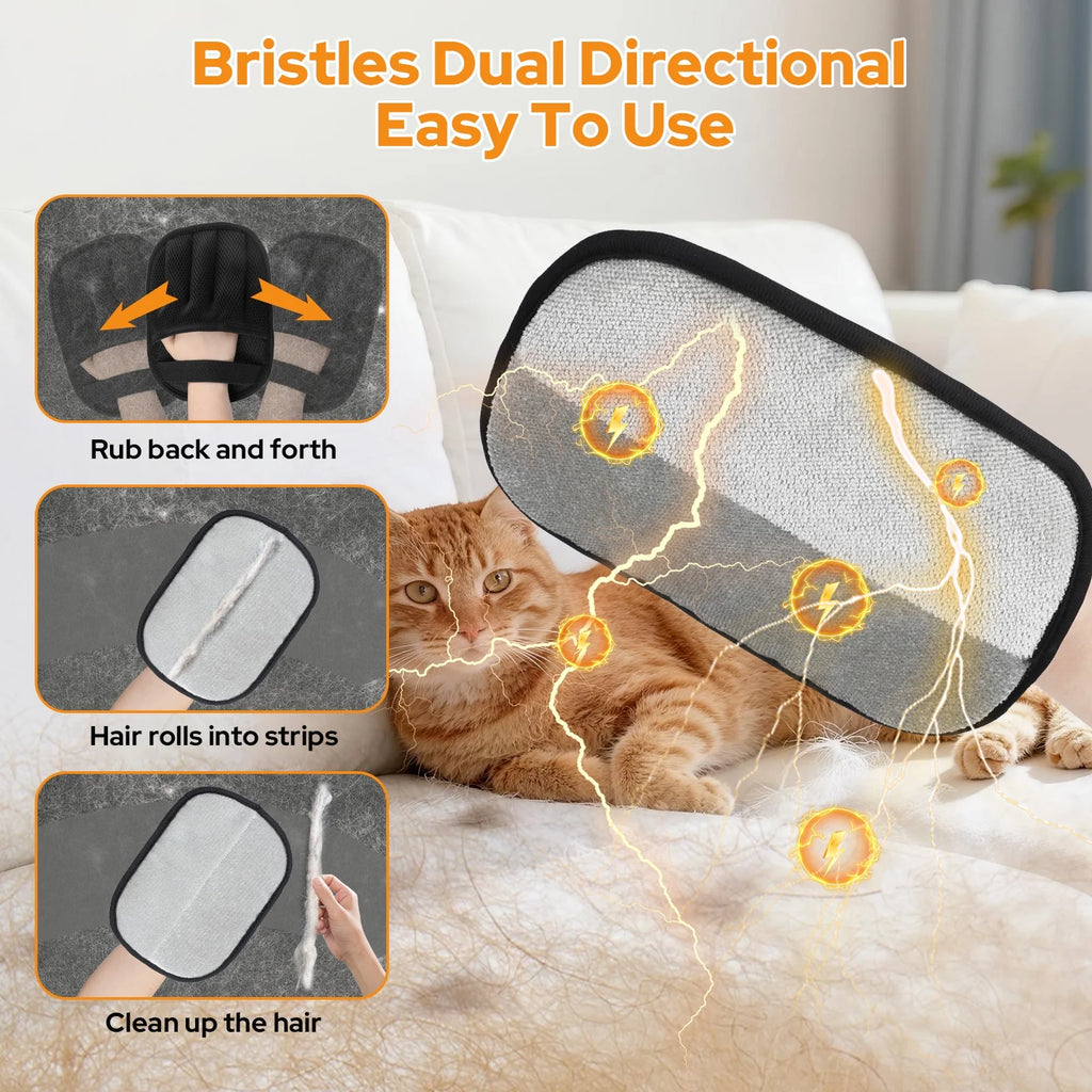 2 Pack Pet Hair Removal Glove, Newly Upgraded Reusable Electrostatic Pet Hair Gloves for Dogs & Cats, Magic Brush Pet Hair Remover Tool for Carpet, Couch, Furniture