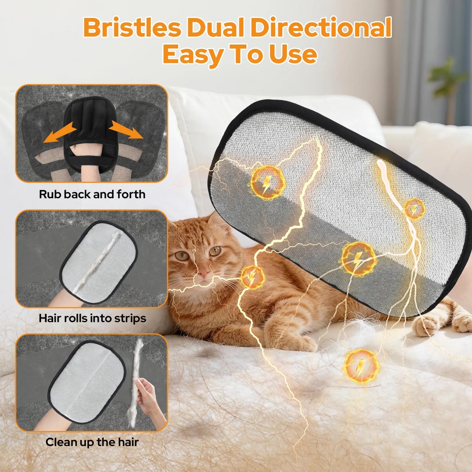 2 Pack Pet Hair Removal Glove, Newly Upgraded Reusable Electrostatic Pet Hair Gloves for Dogs & Cats, Magic Brush Pet Hair Remover Tool for Carpet, Couch, Furniture